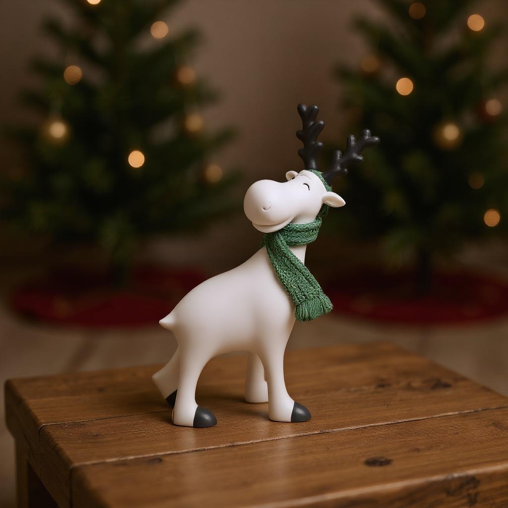 Christmas Reindeer Tabletop Figurine, Resin Deer Statue with Scarf for Holiday Indoor Table Shelf Decoration