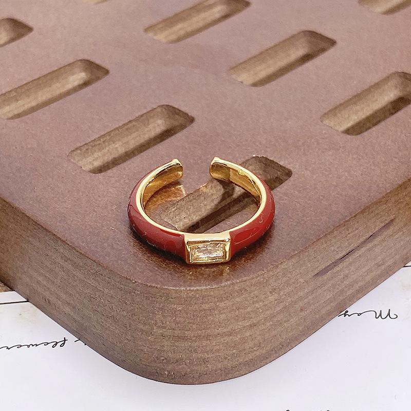 Court Style Medieval Red Lucky Transfer Enamel Drip Oil Opening Ring Butterfly High Sense Ring Woman