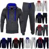 Set Mens Tracksuit Fleece Zip Hoodie Topsbottoms Joggers Gym Jogging Contrast