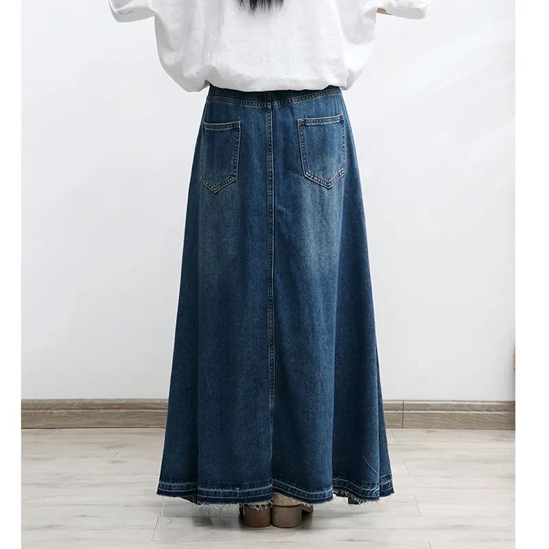 Plus Size Denim Lang Nederdel Dame Efterår Tynd Drapering Halvlængde A-form Paraply Nederdel Høj Talje