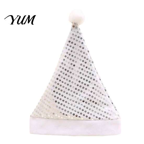 Christmas Photo Props Sequined Santa Hat for Adults, Sparkling Hat, Festive Party New Year Celebration with Pompom Holiday Costume Celebrations Family