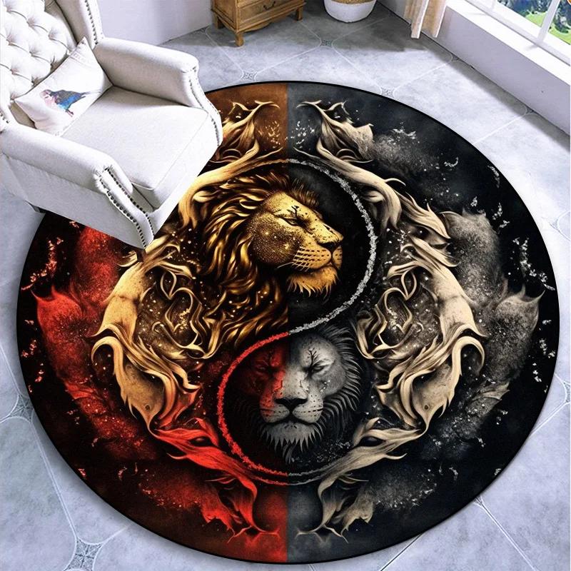 Luxury Sakura Goldfish Dragon Lion Cat Tree Design Carpet Mat Round Machine Washable Rug for Living Room Rugs for Bedroom