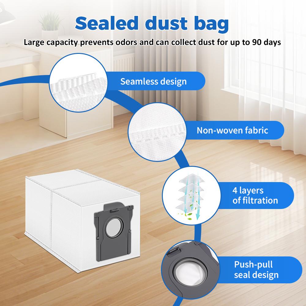 Hepa Filter Main Side Brush Spare Parts For Midea V12 Pro Sweeping Robot Vacuum Cleaner Dust Bag Mop Pad Home Accessories