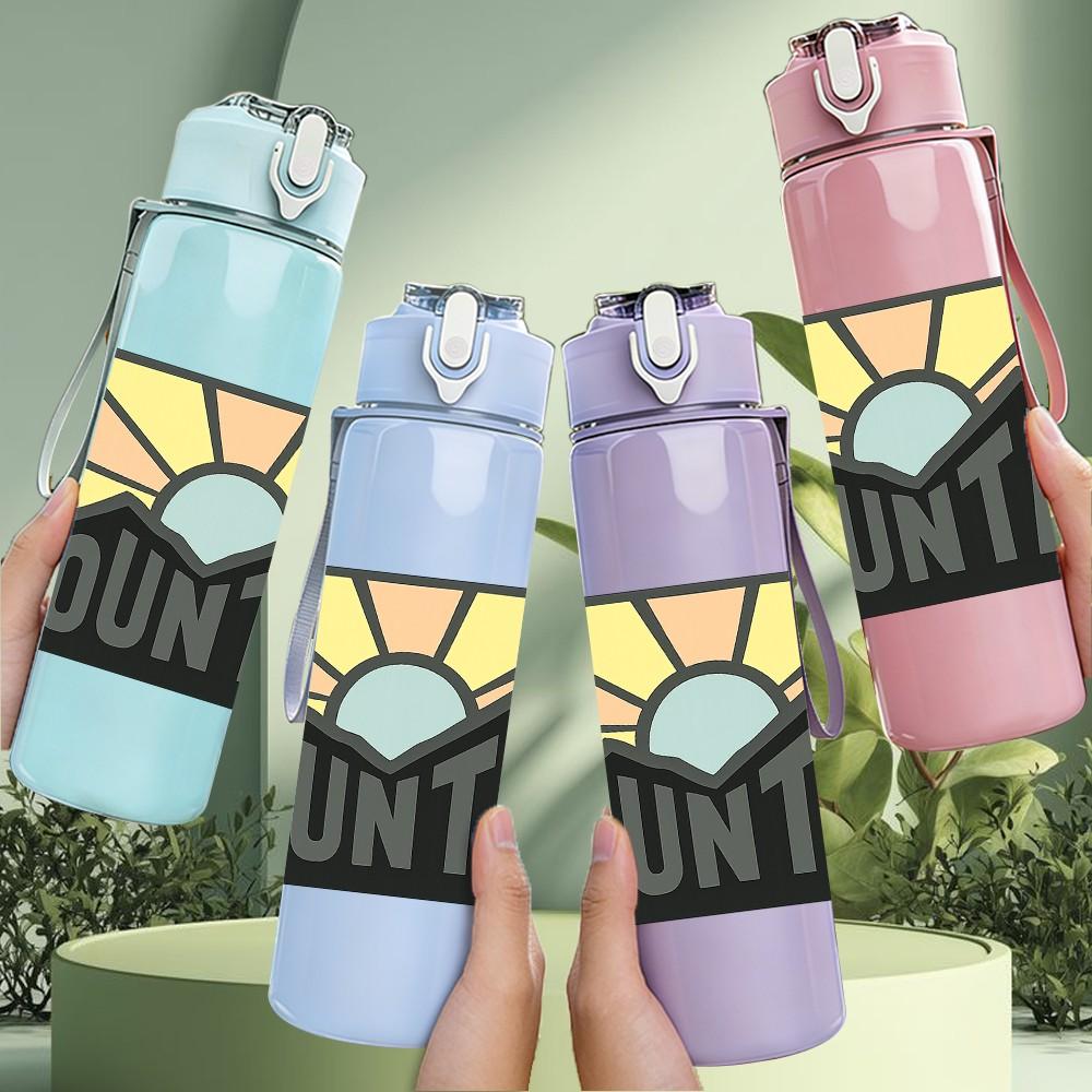 1PC Sunrise Mountain Outdoor Scenery Print 750ml Color Plastic Sports Water Bottle Leakproof Flip Straw Lid Suitable for Sports Office Home Use