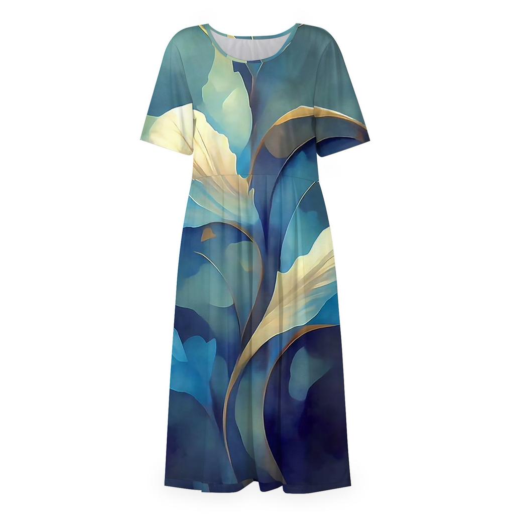 Women's Casual Dresses Printed Dresses Summer Dresses Printed Pleated Round Neck Midi Dresses Basic Classic Outdoor Daily Short Sleeve Loose Dresses