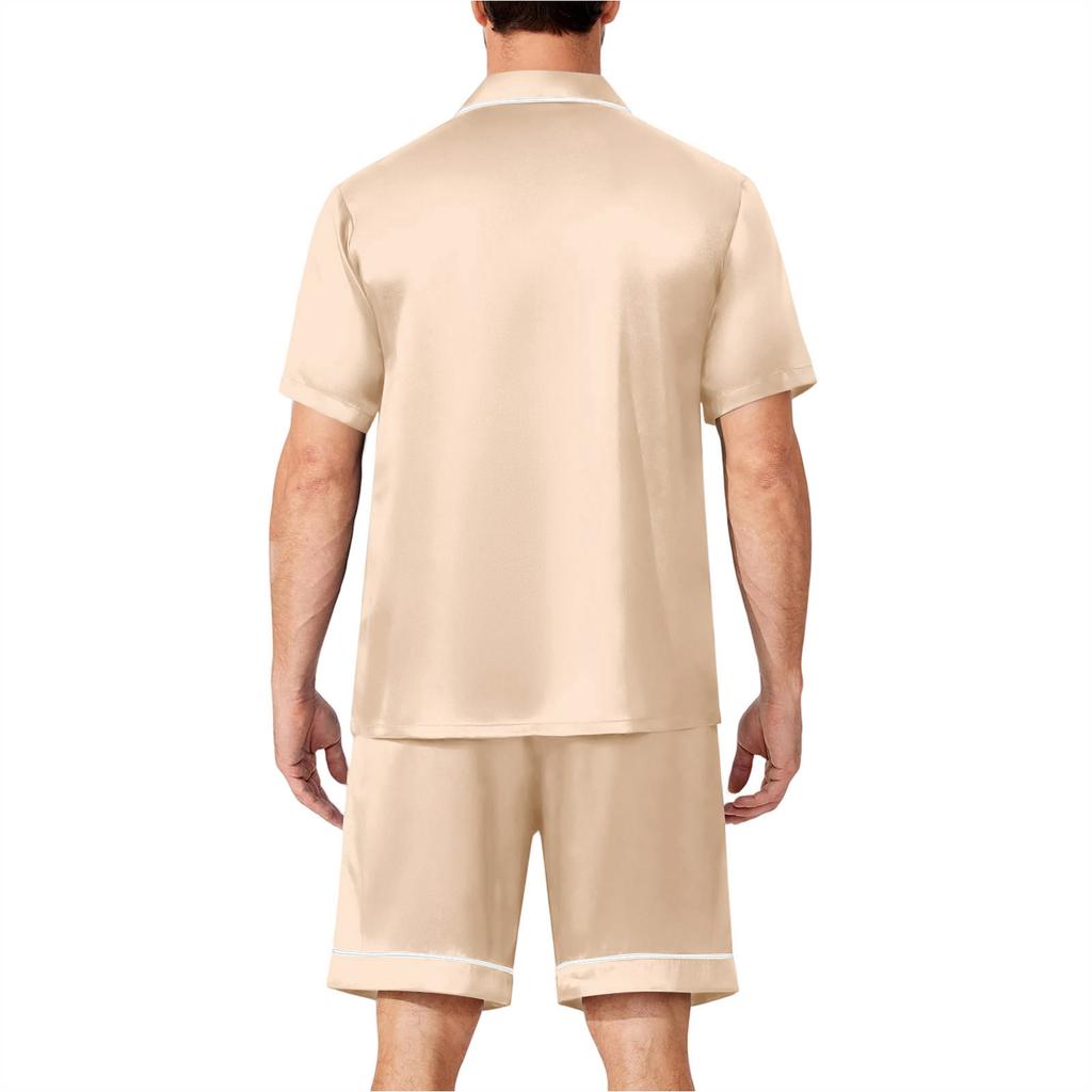 Men's Short Sleeve Pajama Set Button Down Shirt with Notched Collar and Matching Shorts Soft Lightweight Lounge Sleepwear S To XXXXL