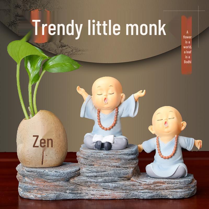 Zen Little Monk Resin Figurine: Creative Chinese Decor for Home or Entrance Table