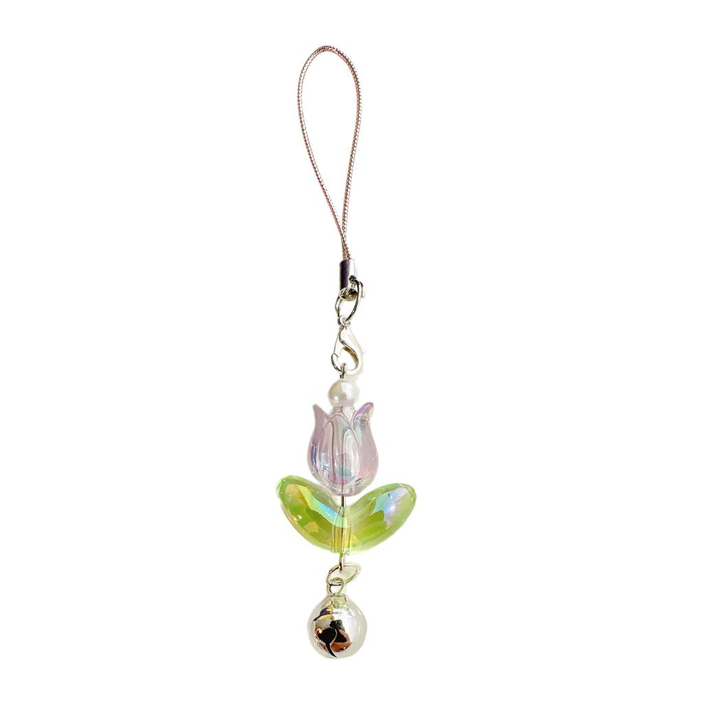 Sweet Tulip Flower Bell Phone Charm Straps Car Key Hangings Pendants Fashion Bag Decoration Lanyard Purse Accessories