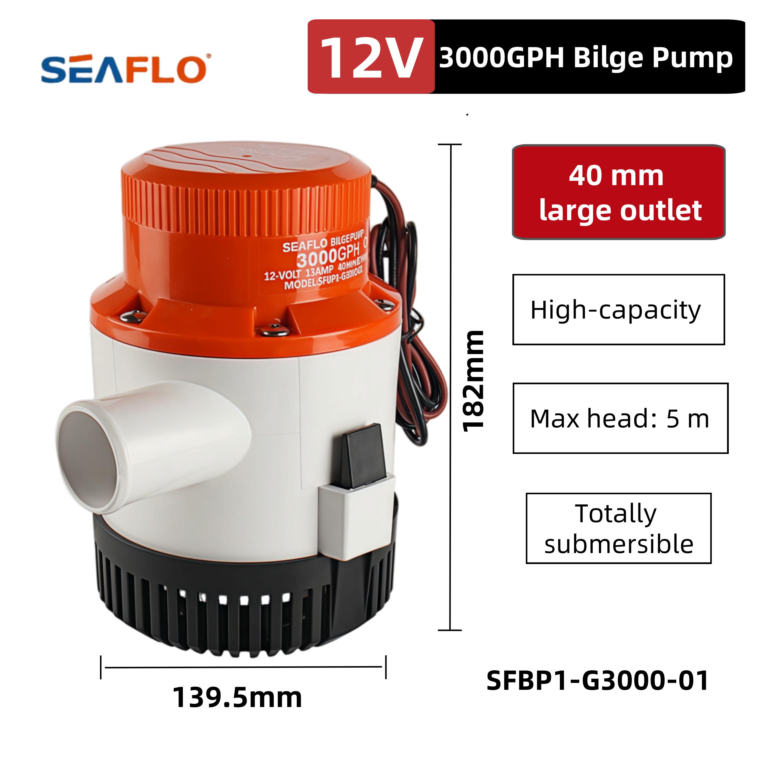 SEAFLO 3500GPH 12V/24V Boat Marine Bilge Pump Heavy Duty High Flow Electric Water Pump for Boat Aquarium Pool Fountain 12V 3500GPH