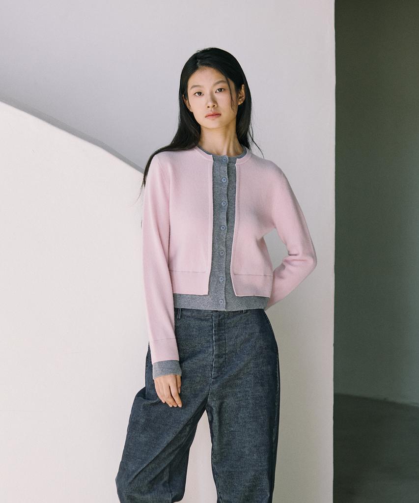 SHINE ON YOU Premium Rws Superfine Merino Layered Effect Cardigan_Powder Pink