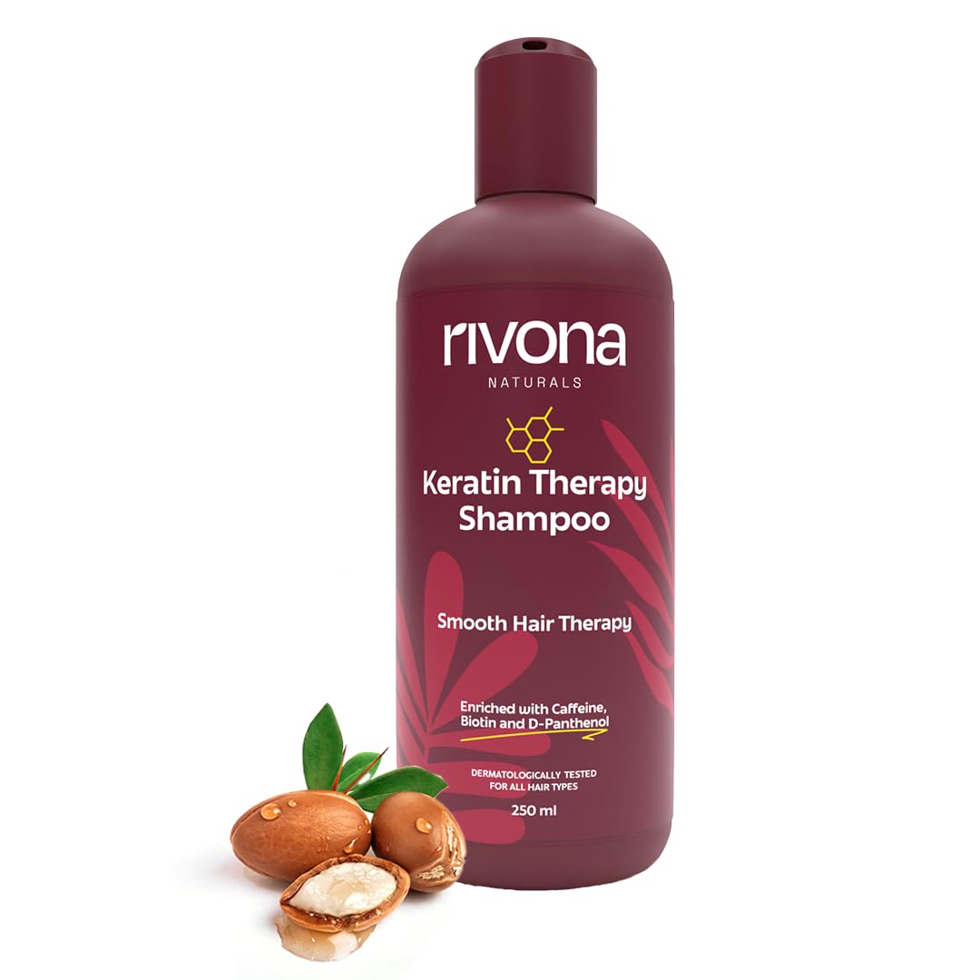 Шампунь Rivona Naturals Keratin Therapy, Для интенсивного восстановления сильно поврежденных волос l Кератиновый протеин + Аргановое масло питает сухие волосы| Для сухих, поврежденных и вьющихся