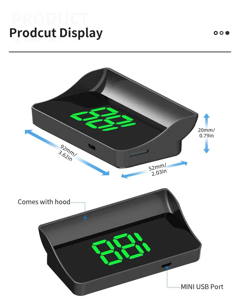 W1 GPS Head Up Display Big Font HUD White Green LED Speedometer KMH Windshield Projector Car Accessories Plug & Play For All Car