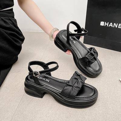 Fashion 2025 Summer New Women's Sandals Bow Thick Bottom Sand Dragons Roman Shoes Wind Matching Dresses Outer Wear Women's