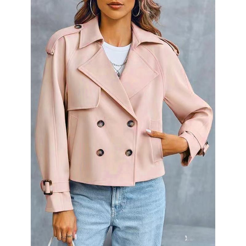 Fall Women's Niche Collar Design Trench Coat – Double-Breasted, Oversized Short-Length Long Sleeve