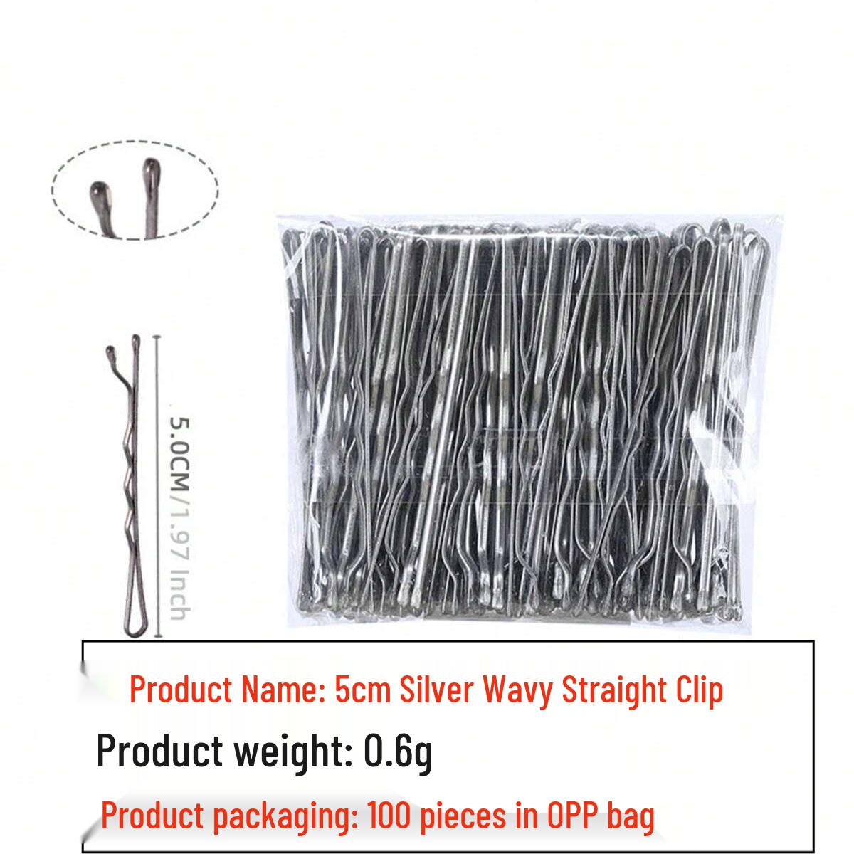 

Набор из 100 бесшовных черных заколок для волос, 5 см, дизайн «Одно слово» серебряный