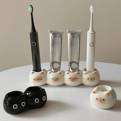 Ceramic Toothbrush Holder Cute Siamese Cat Electric Toothbrush Rack Storage Shelf Toothpaste Placement Home Bathroom Decoration