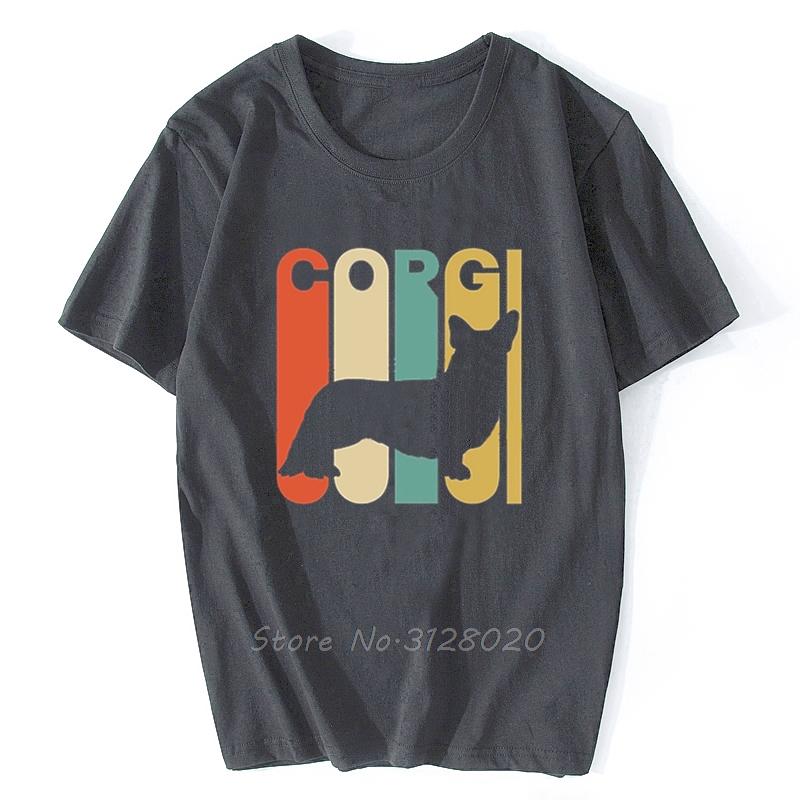 New Fashion man T shirt short sleeve TShirt vintage style Corgi silhouette Men Cotton TShirt Hip Hop Tees Tops Streetwear
