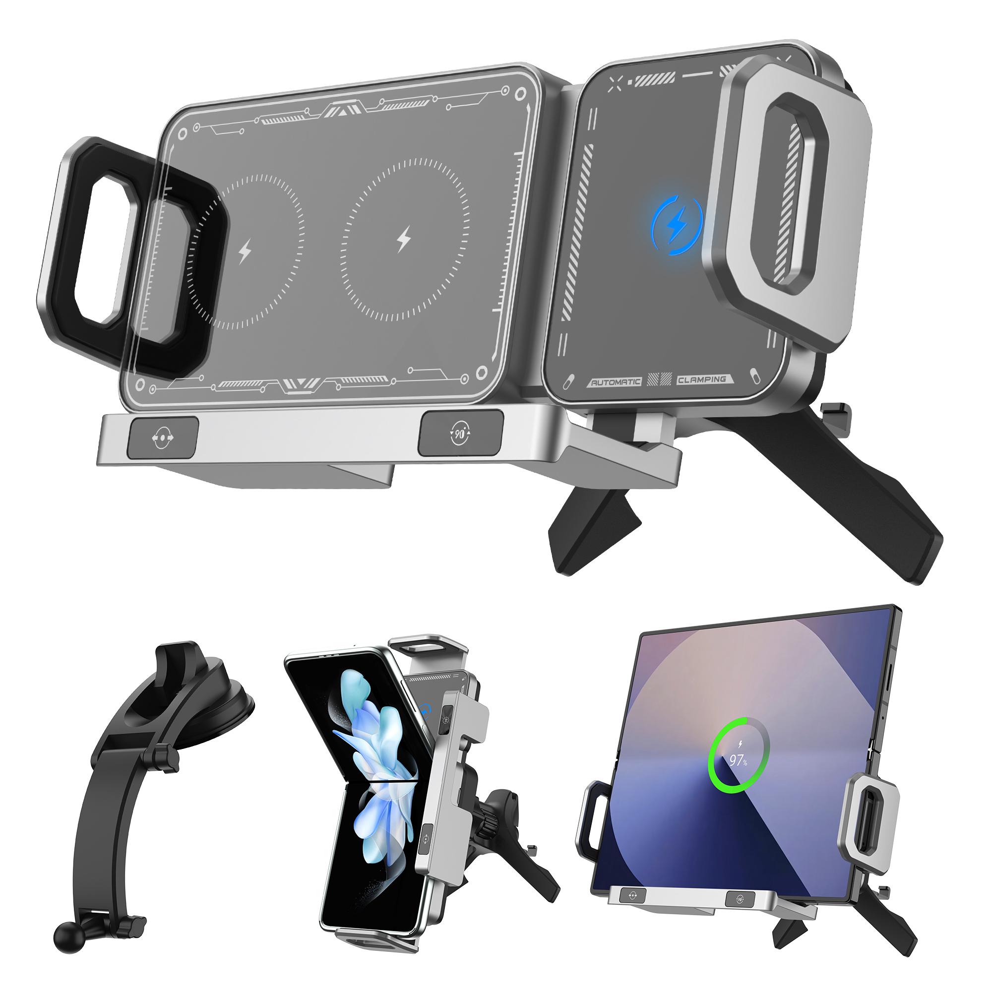 

2в1 Крепление для телефона на вентиляционное отверстие автомобиля Быстрая зарядка Автомобильное зарядное устройство Автоматически вращающийся Складной держатель для смартфона для Samsung Galaxy Z Fold 6 Flip 6