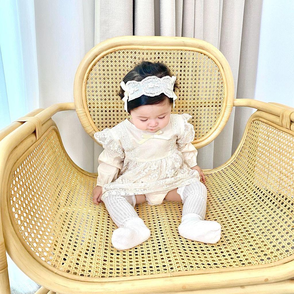 Korean Style Newborn Lace Romper - Baby Long Sleeve Bodysuit for Spring/Autumn