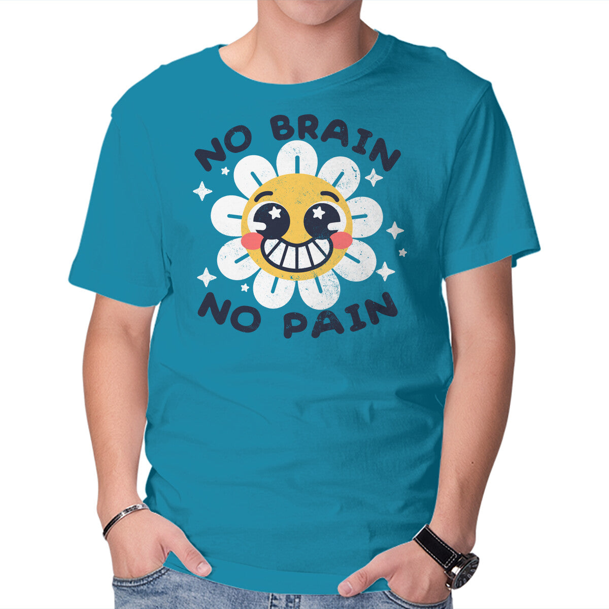 Unisex Crew Neck T-Shirt No Brain No Pain Graphic Short Sleeve Casual Tee XXL