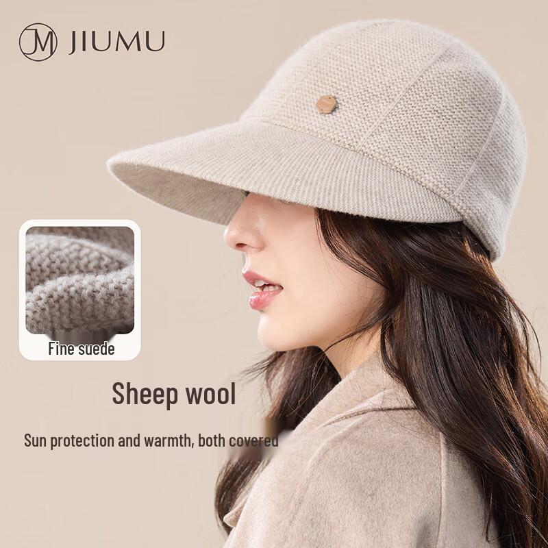 Женская вязаная шерстяная бейсболка JIUMU One Size бежевый