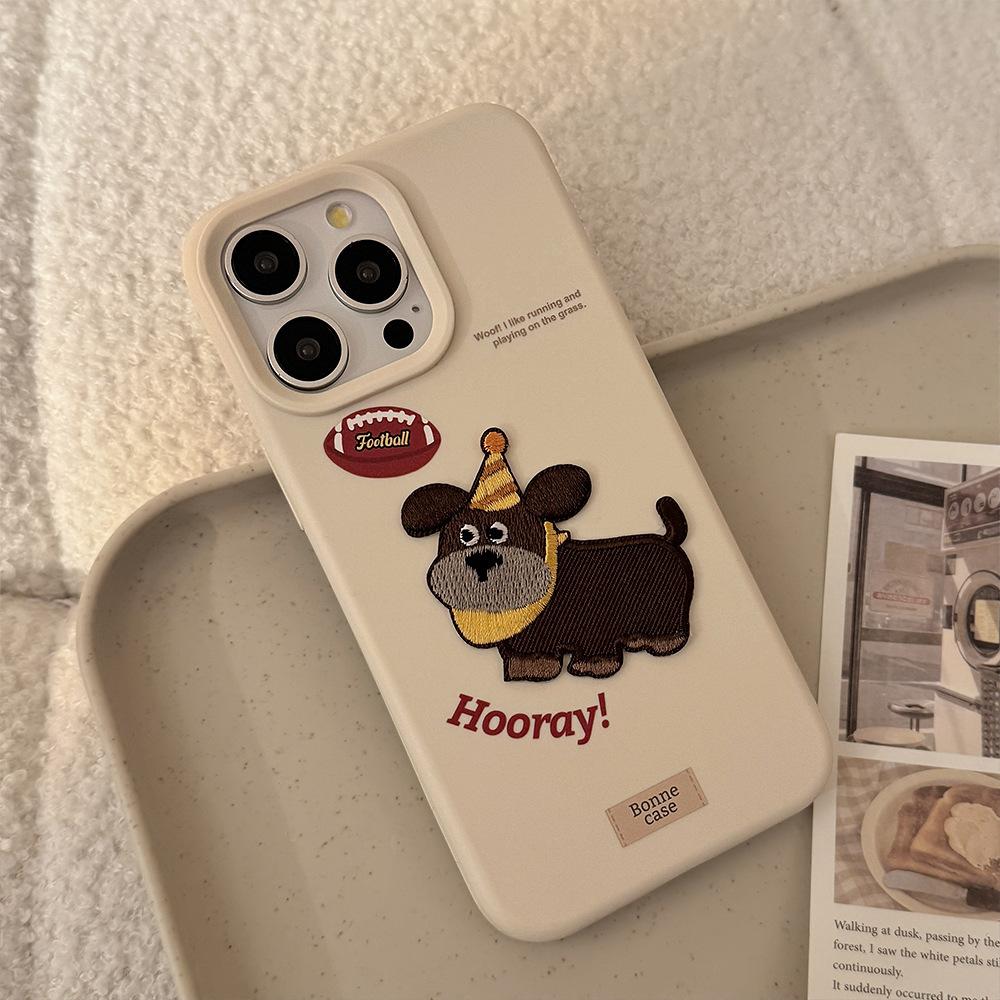 American Retro Iphone17pro Mobile Phone Case Max Apple 16 Embroidered Puppy 13 Cartoon 14 Suitable for 12 Anti Fall