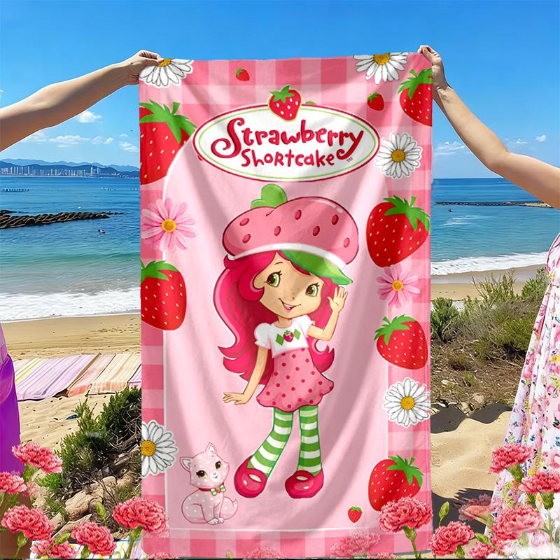 Strawberry Shortcake Print Beach Towel, Versatile Lightweight Absorbent Beach Towel for Pool Surf Yoga Bathroom, Perfect Birthday Holiday Gift