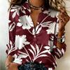 Women Satin Solid Base White Floral Silhouette Print Shirt Long Sleeve Lapel Button‑Down Blouse Elegant Minimalist Office Casual Ladies Top