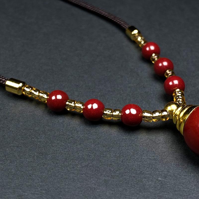 Cinnabar Purple Gourd Pendant Necklace for Men and Women, Exquisite Benming Year Gift.