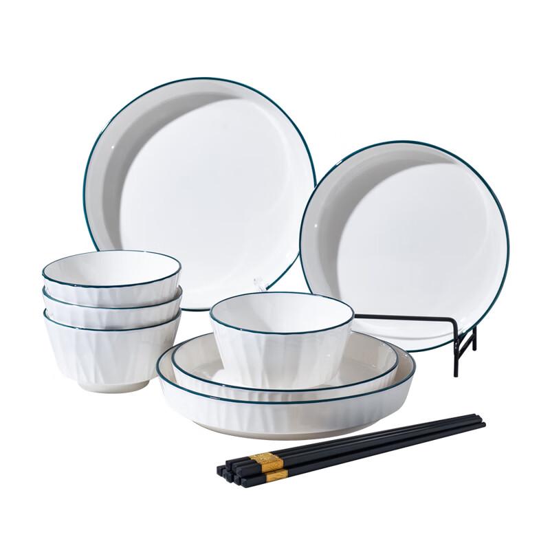 Weidu Nordic Wood Grain 12-Piece Ceramic Dinnerware Set