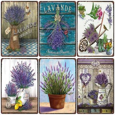 Lavendel Metallplatte Blume Bauernhaus Blechschilder Plakette Vintage Wandkunst Poster Hausgarten Dekor 20x30cm