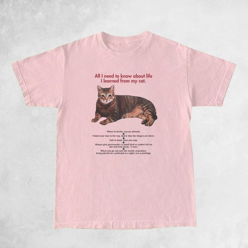 Female Cat Funny Quotes Graphic T-Shirts Short Sleeve Cute Cat Mom Tee Shirt Cat Lover Shirt Women Loose Vintage Aesthetic Tops