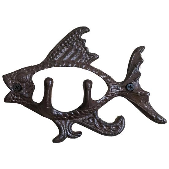 Garden Wall Hooks, Cast Iron Flying Fish Hanger, Rustic Outdoor Metal Coat Rack for Keys Tools Dried Flowers, Farmhouse Porch Fence