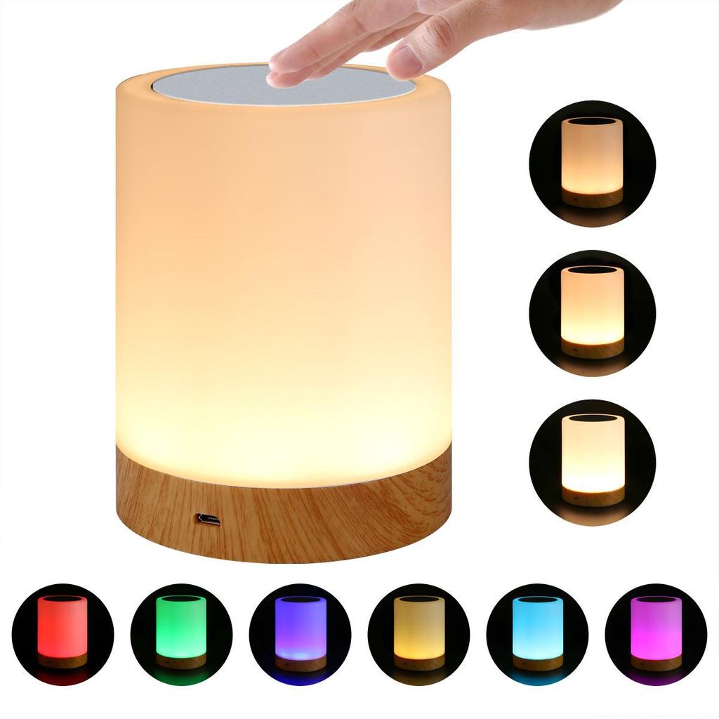 Creative Wood Grain Remote Control Touch Night Light: 13-Color Bedside Table Lamp