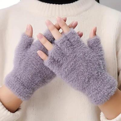 Halbfinger-Plüschhandschuhe, einfarbig, fingerlos, Touchscreen-Schreibhandschuhe, Winter, Fahren, Outdoor-Sporthandschuhe