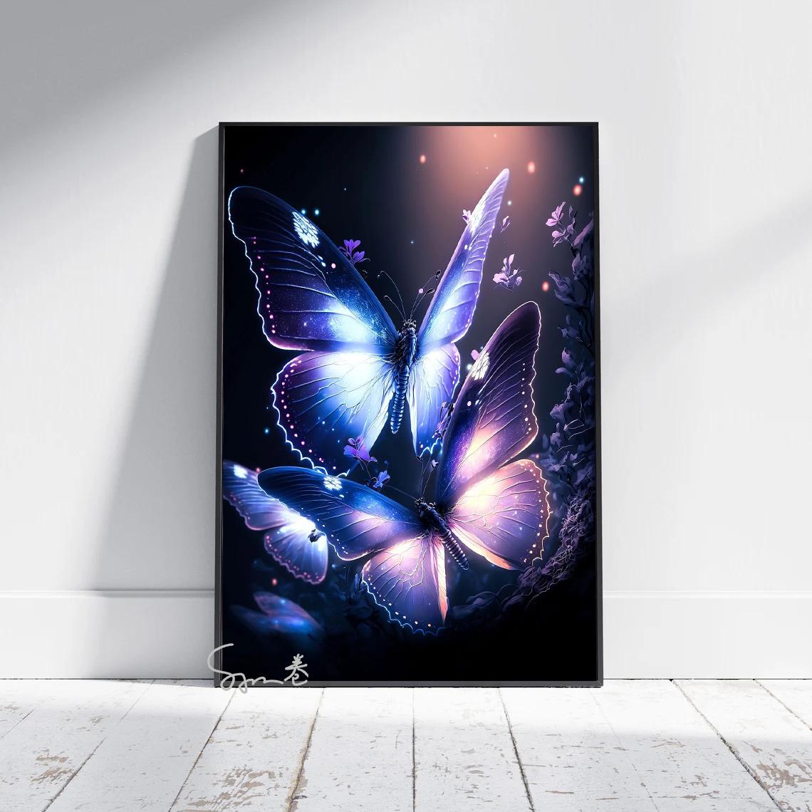 

Красочный неоновый постер с бабочкой, печать на холсте, фантазия, прозрачная бабочка, Настенный декор, домашний декор для гостиной, эстетический 21x30cm No Frame