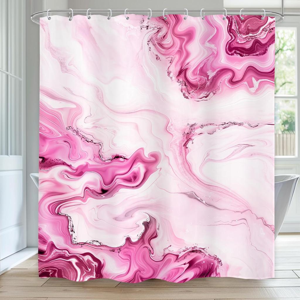 Blue Green Abstract Shower Curtain Modern Ombre Minimalist Marble Luxury Contemporary Simple Unique Cloth Fabric Waterproof