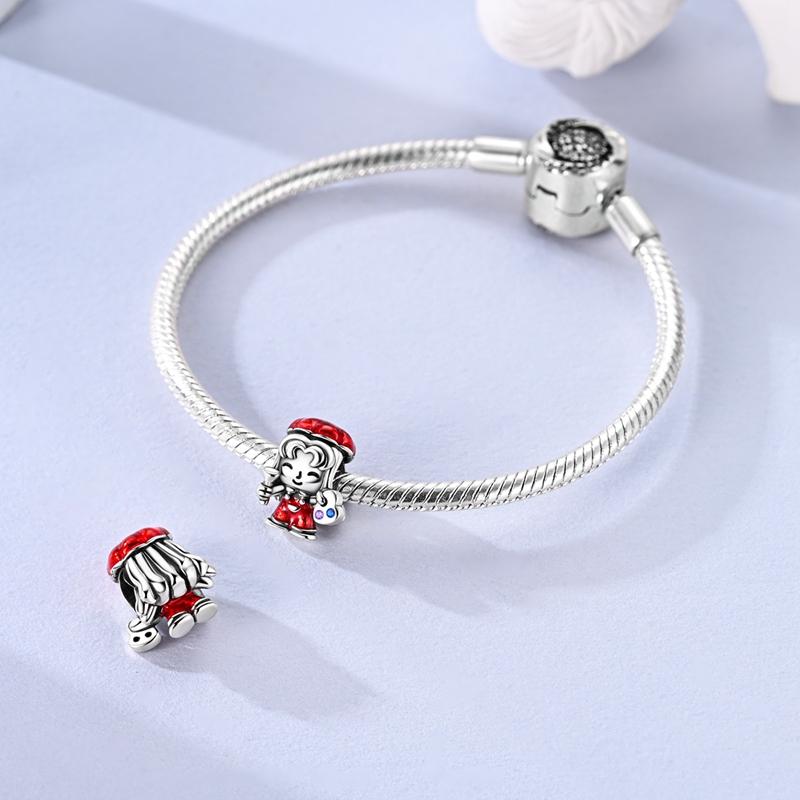 Original Charms Copper Plated Red Dress Girl Painter Beads Fit Bracelets For Women Jewelry Making Fine Diy Gifts