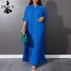 Women's Fashion Spring Fall Solid Color Print Long Sleeve V-Neck Loose Waistline Casual Dresses