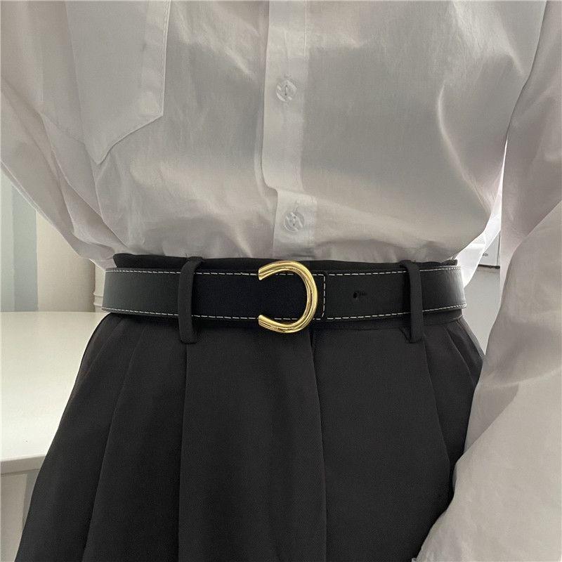 Trendy Minimalist Black Pu Smooth Buckle Belt For Unisex Fashionable Denim Pants