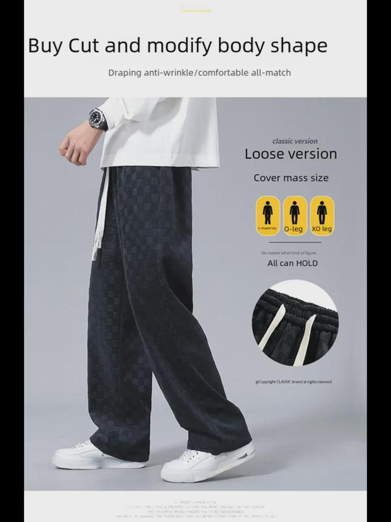 Unisex Checkerboard Corduroy Straight Trousers - Retro Autumn Style