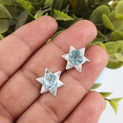 Sky Blue Topaz Gemstone Earrings, Handmade Gorgeous Jewelry, 925 Solid Sterling Silver Jewelry, Everyday Earrings For Wedding Gift