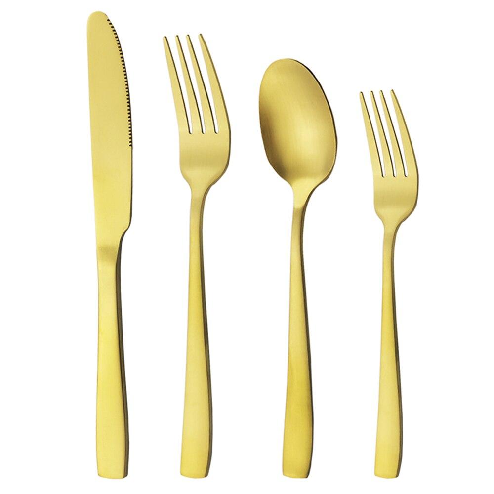 Matt 4stk Rose Gull Servise Rustfritt Stål Sett Knivgaffel Skje Dessertgaffel Bestikksett Servise Kjøkken Western Matsett