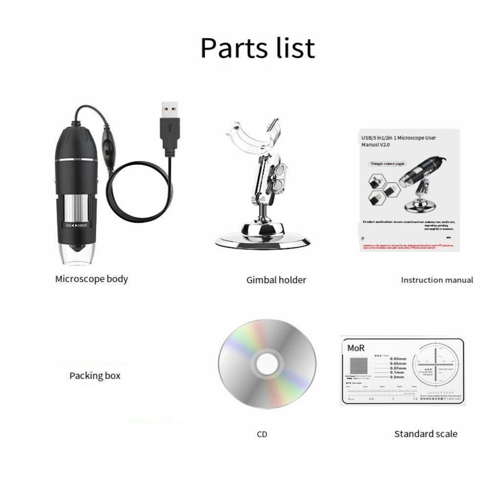 1600X/1000X/500X USB Digital Microscope 3 In 1 LED Magnifier Microscopes  Windows