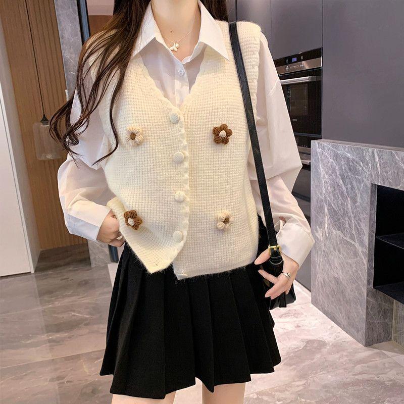 

Винтажный однотонный кардиган-жилет с V-образным вырезом, женский уникальный короткий вязаный жилет с мелким цветочным узором для весны и осени 2XL белый