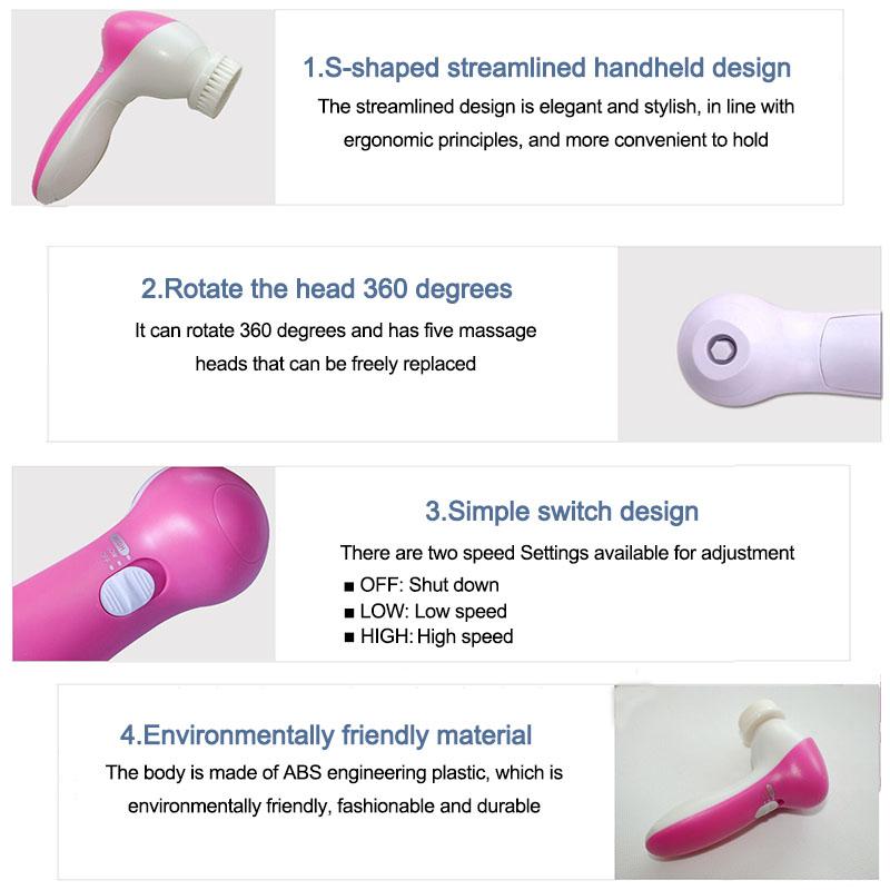 New Electric 5 IN 1 Electric Face Brush Facial Cleaning Device Cleansing Face Brush Facial Cleanser Tools DDXLS01
