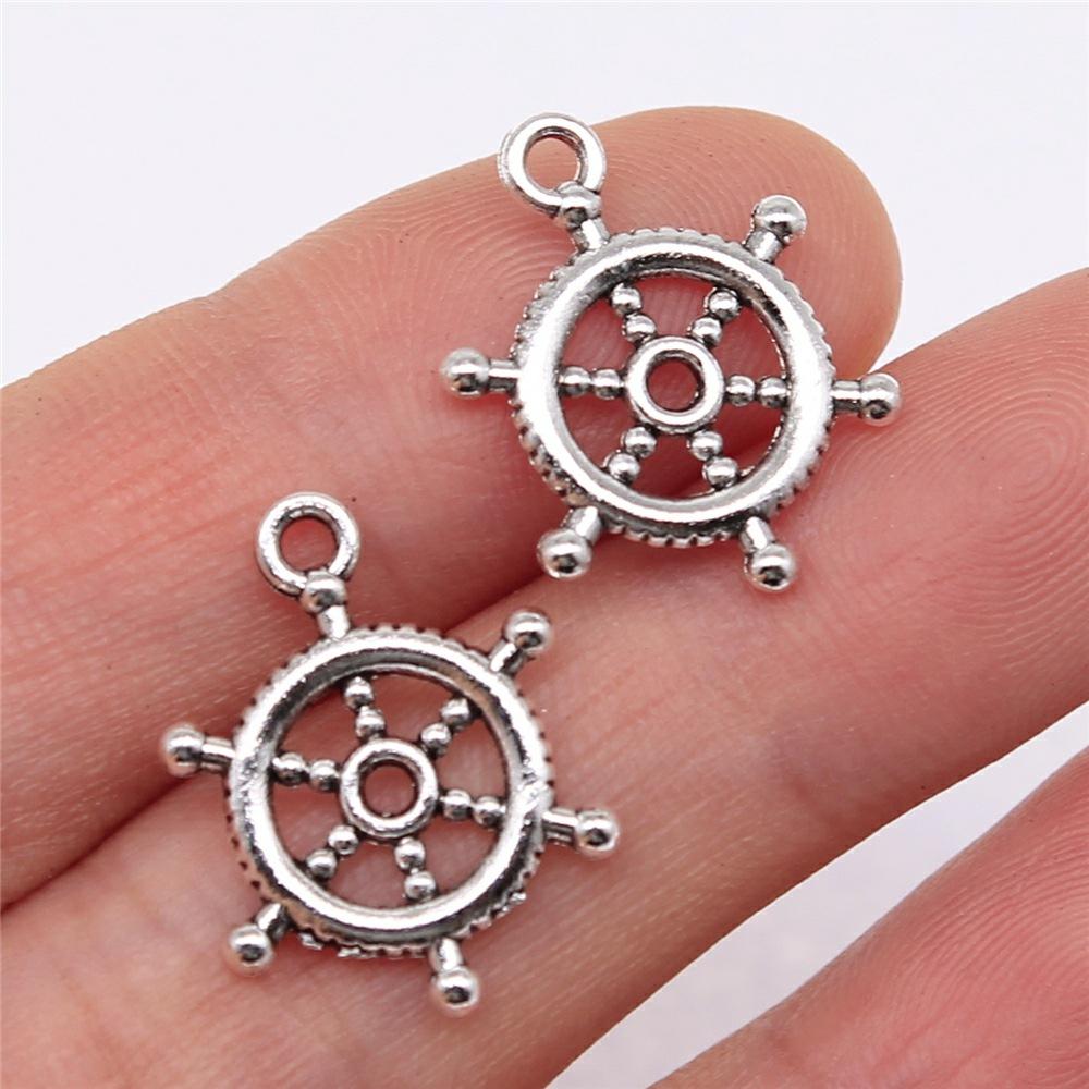 20pcs Life-Ring Ships Wheel Helm Rudder Sailboat Charms Tibetan Bronze Silver Color Pendants Antique DIY Handmade Craft