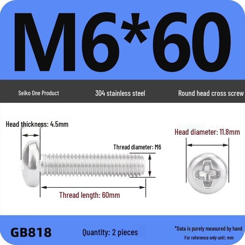 Phillips Pan Head Machine Screws, 304 Stainless Steel, Sizes M1-M10