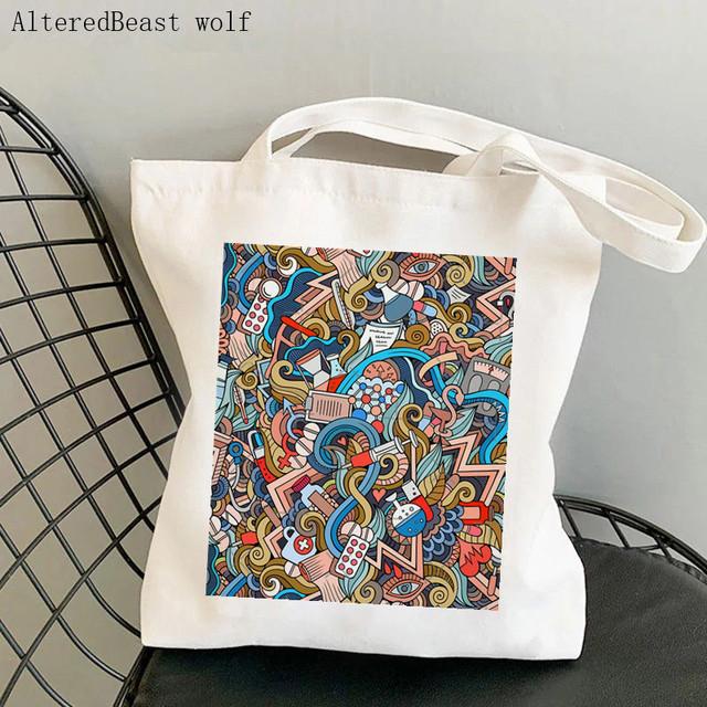 Women Shopper Bag Nurse Cat Lover Printed Kawaii Bag Harajuku Shopping Canvas Shopper Bag Girl Handbag Tote Shoulder Lady Bag