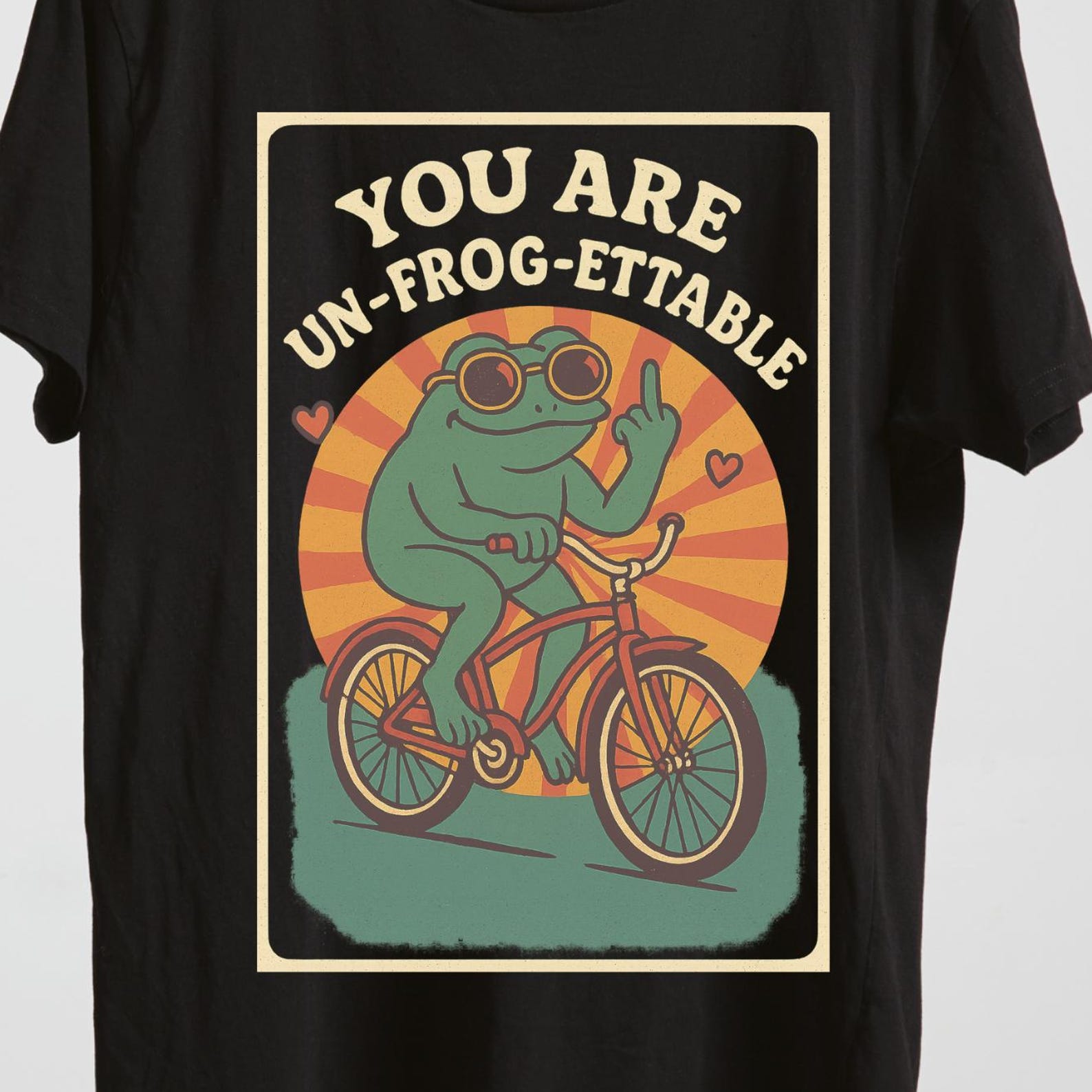 Funny Frog T-Shirt, Retro Sunset Graphic Tee, Quirky Unisex Shirt XL